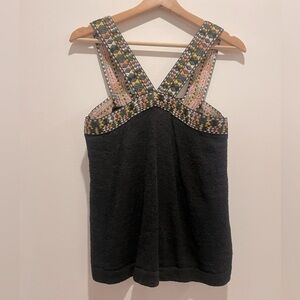 Madewell Black Sweater Tank Top Colorful Embroidered Straps size S